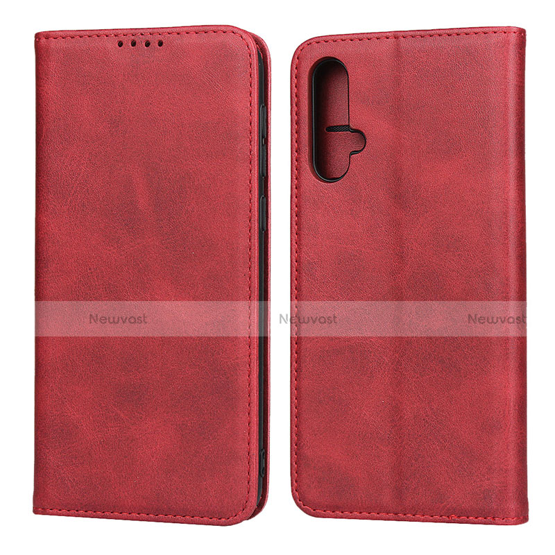 Leather Case Stands Flip Cover T08 Holder for Huawei Nova 5 Pro Red