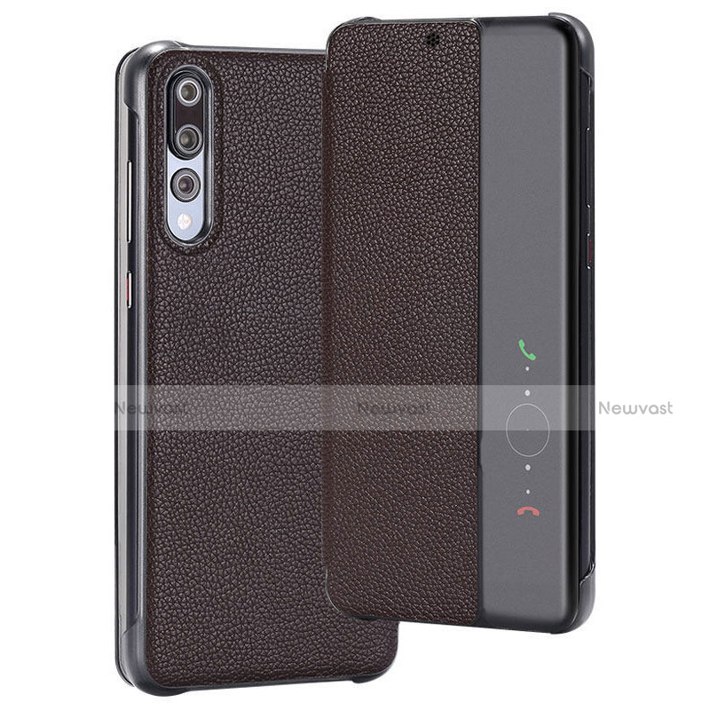Leather Case Stands Flip Cover T08 Holder for Huawei P20 Pro Brown