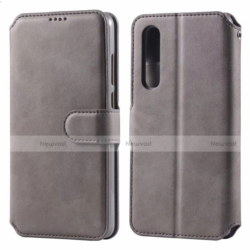 Leather Case Stands Flip Cover T08 Holder for Huawei P30 Gray
