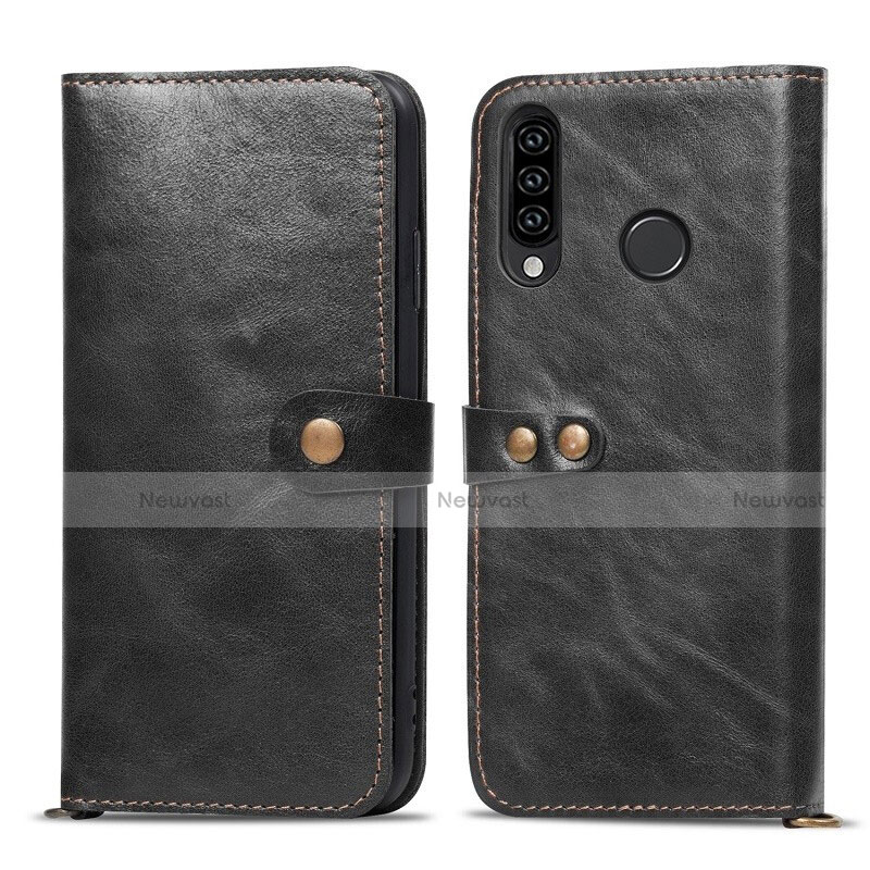 Leather Case Stands Flip Cover T08 Holder for Huawei P30 Lite Black