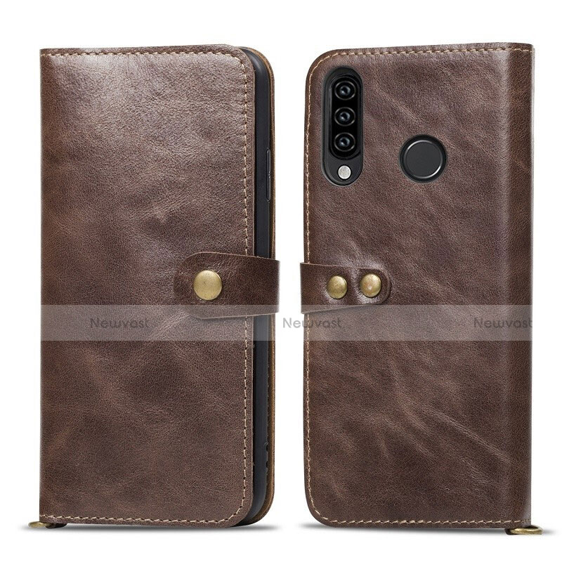 Leather Case Stands Flip Cover T08 Holder for Huawei P30 Lite Brown