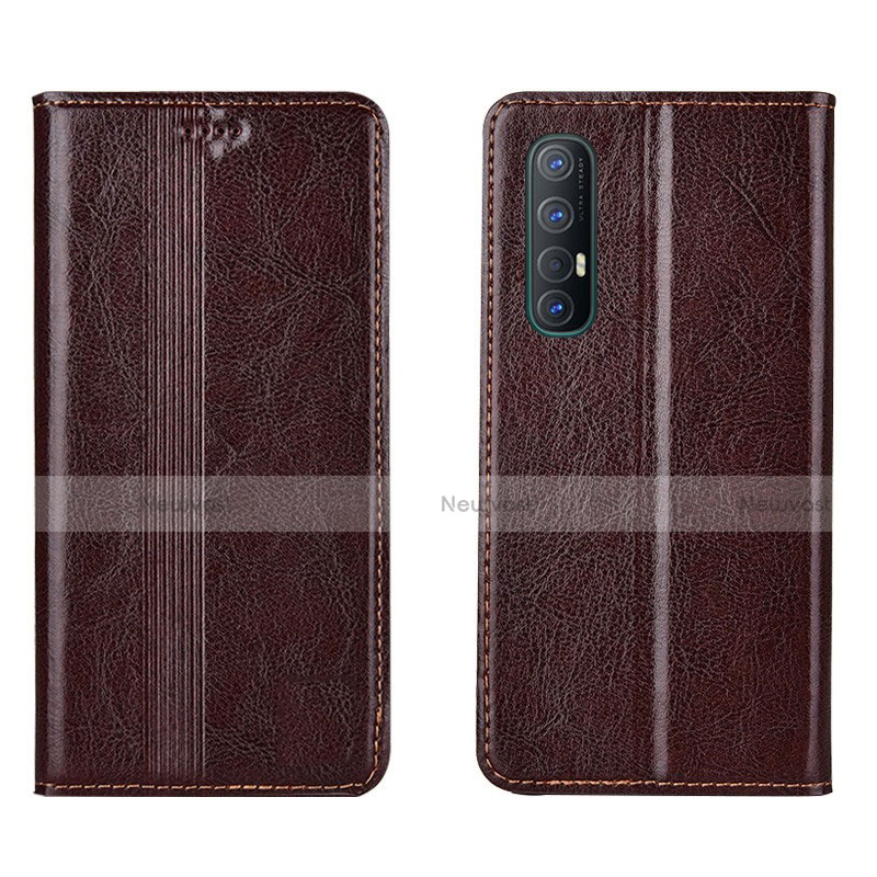 Leather Case Stands Flip Cover T08 Holder for Oppo Find X2 Neo Brown
