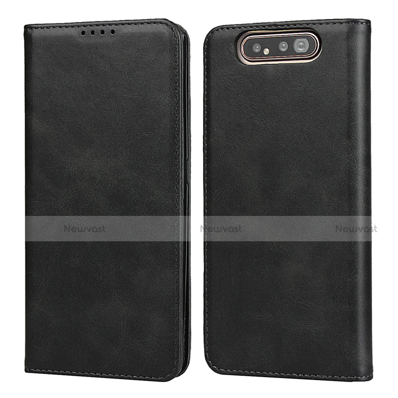 Leather Case Stands Flip Cover T08 Holder for Samsung Galaxy A90 4G Black