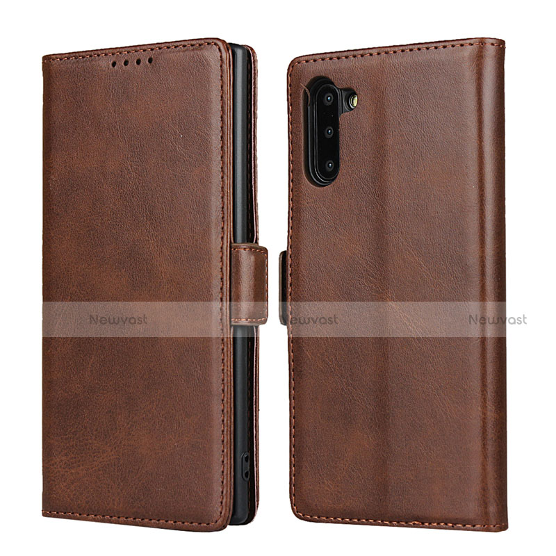 Leather Case Stands Flip Cover T08 Holder for Samsung Galaxy Note 10 5G Brown