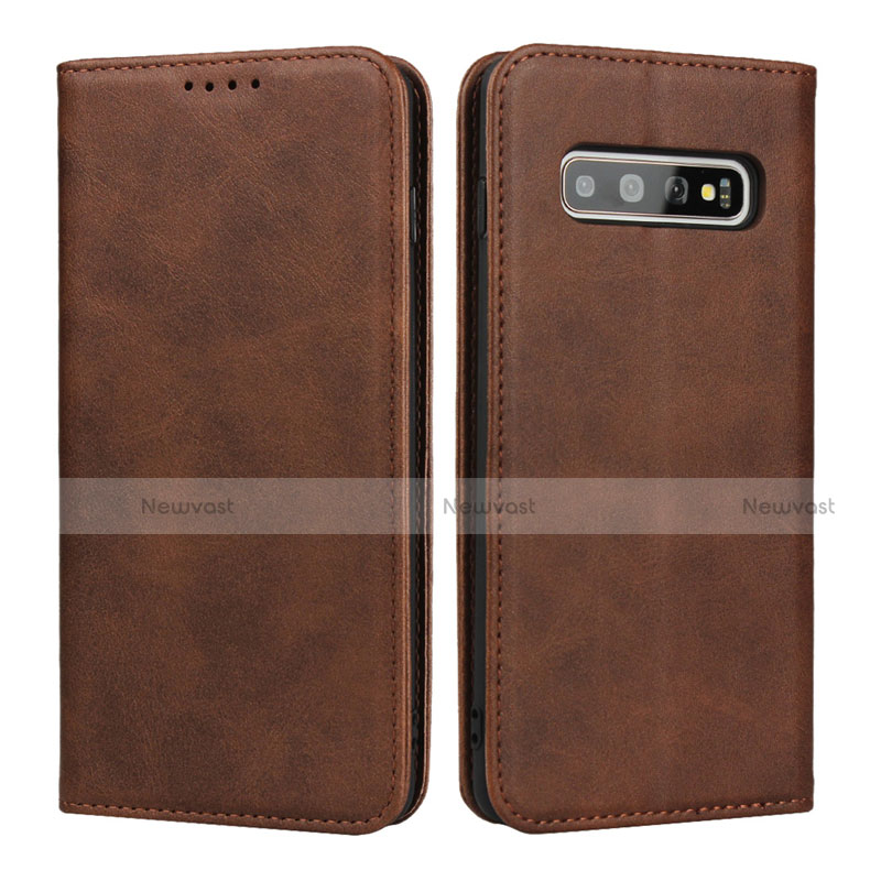 Leather Case Stands Flip Cover T08 Holder for Samsung Galaxy S10 Plus Brown