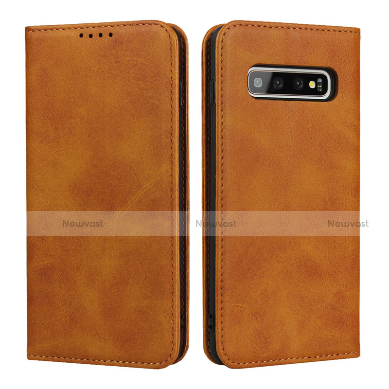 Leather Case Stands Flip Cover T08 Holder for Samsung Galaxy S10 Plus Orange