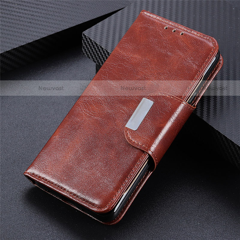 Leather Case Stands Flip Cover T08 Holder for Xiaomi Poco M3 Brown