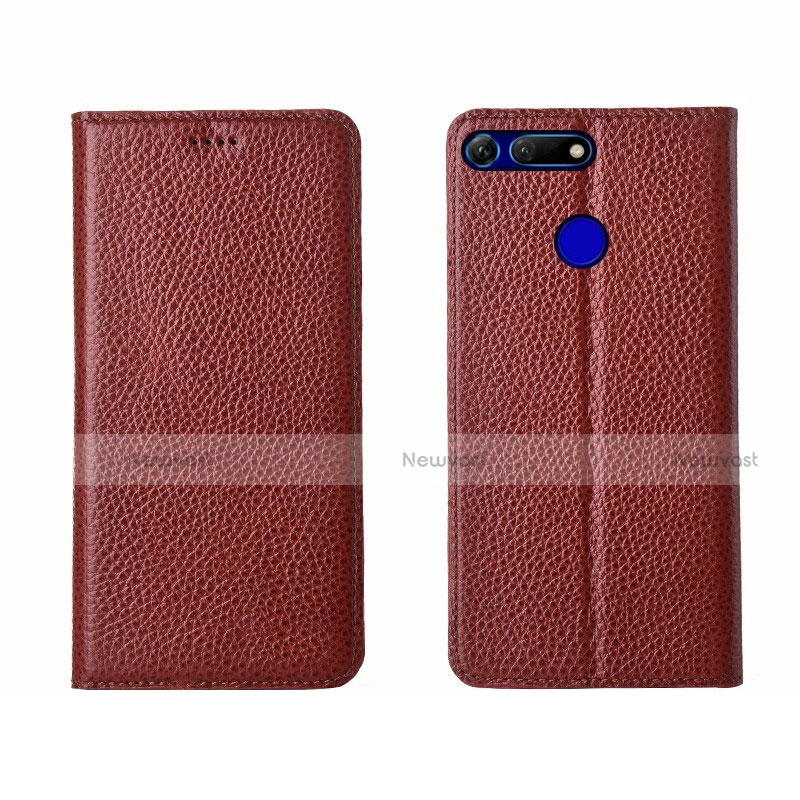 Leather Case Stands Flip Cover T09 Holder for Huawei Honor View 20 Brown