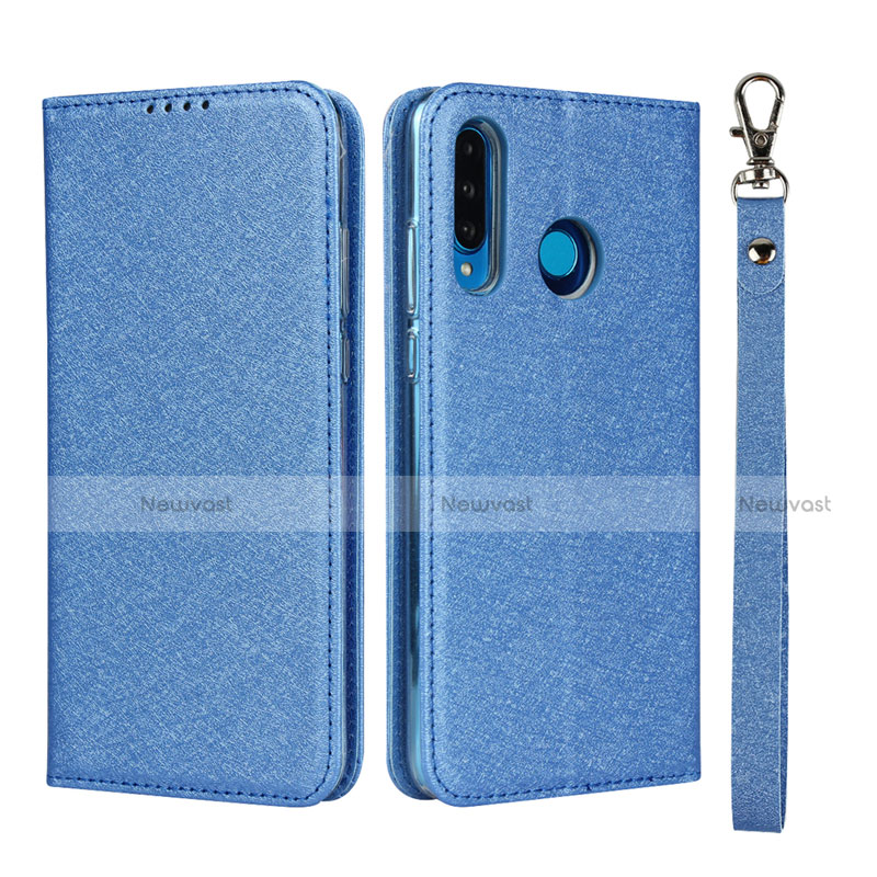 Leather Case Stands Flip Cover T09 Holder for Huawei Nova 4e Blue