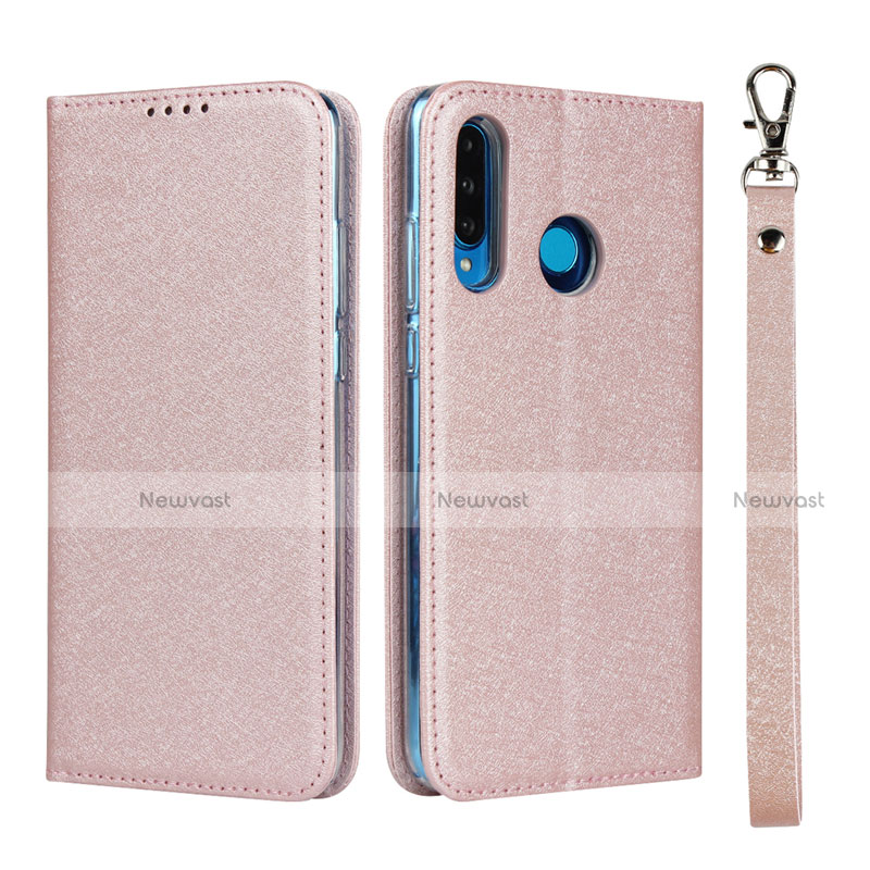 Leather Case Stands Flip Cover T09 Holder for Huawei P30 Lite New Edition Rose Gold