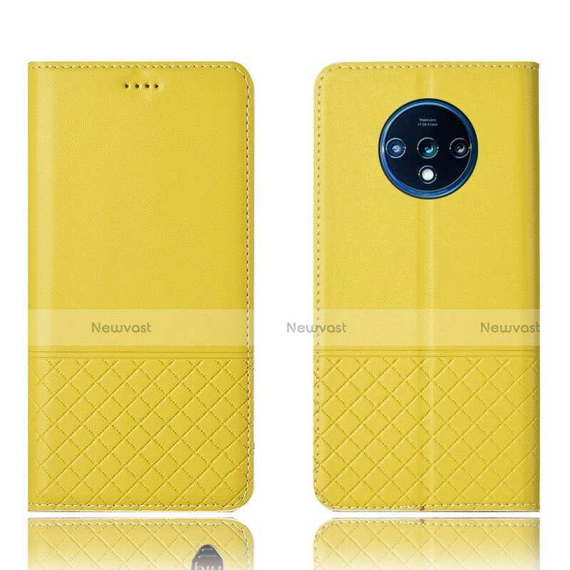 Leather Case Stands Flip Cover T09 Holder for OnePlus 7T Yellow