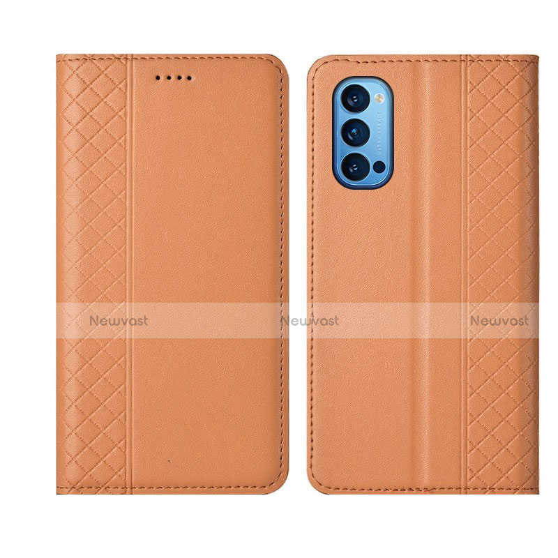 Leather Case Stands Flip Cover T09 Holder for Oppo Reno4 5G Orange