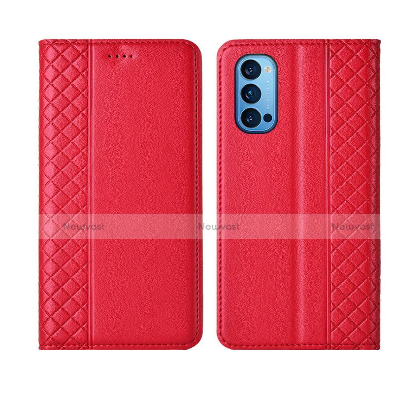 Leather Case Stands Flip Cover T09 Holder for Oppo Reno4 5G Red