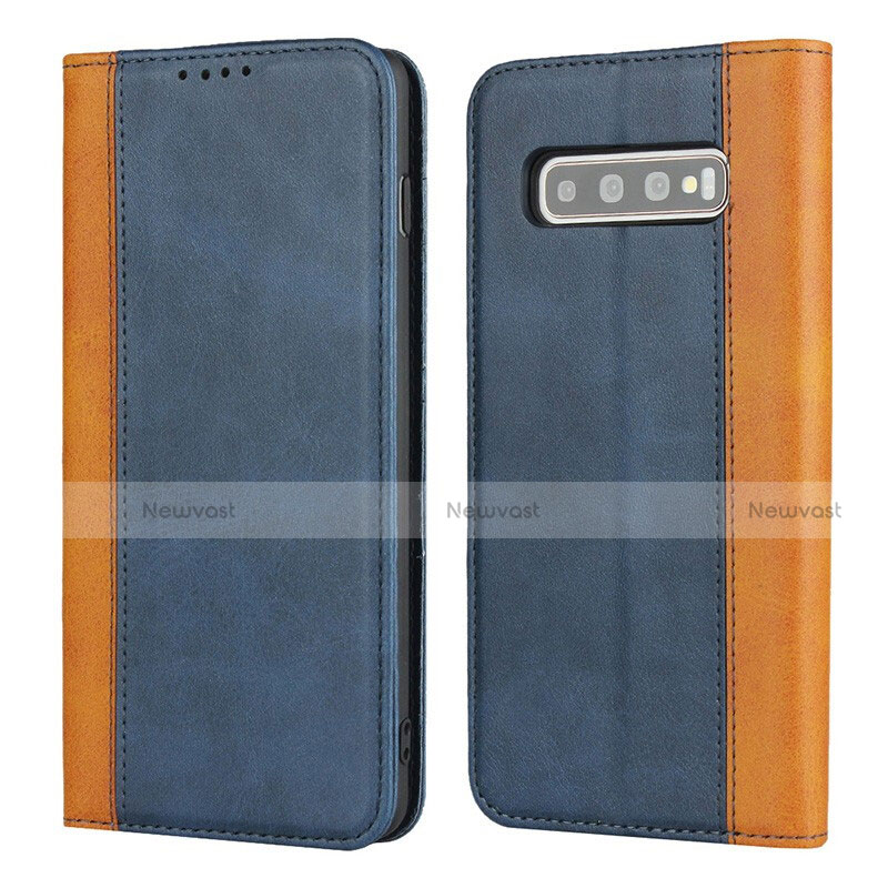 Leather Case Stands Flip Cover T09 Holder for Samsung Galaxy S10 Blue