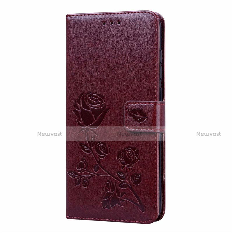 Leather Case Stands Flip Cover T09 Holder for Xiaomi Redmi Note 9 Brown