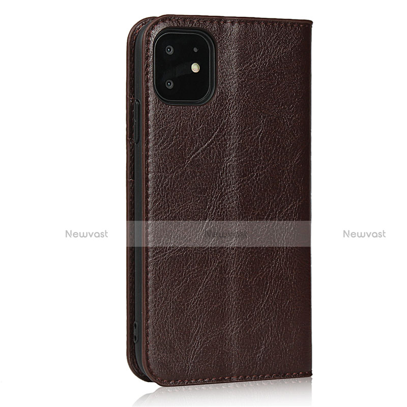 Leather Case Stands Flip Cover T10 Holder for Apple iPhone 11 Brown