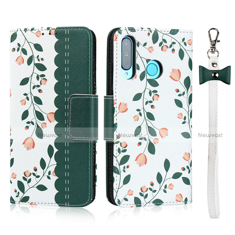 Leather Case Stands Flip Cover T10 Holder for Huawei P30 Lite Green