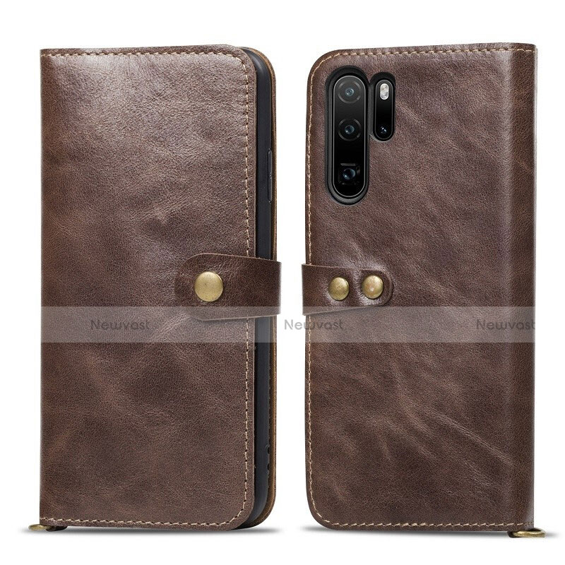 Leather Case Stands Flip Cover T10 Holder for Huawei P30 Pro New Edition Brown