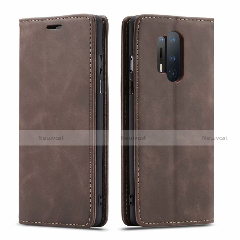 Leather Case Stands Flip Cover T10 Holder for OnePlus 8 Pro Brown