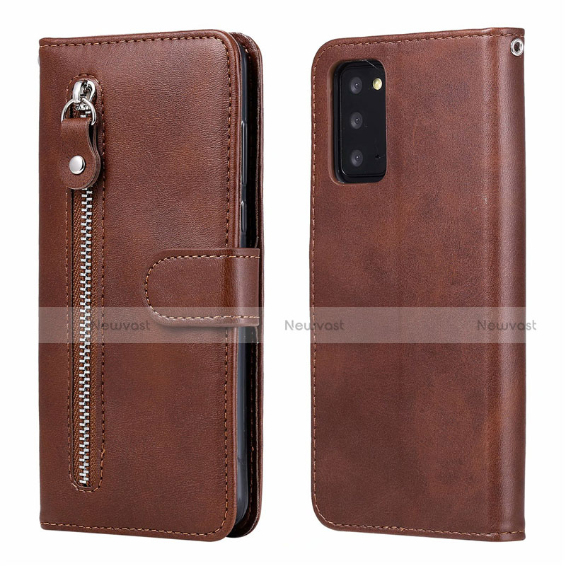 Leather Case Stands Flip Cover T10 Holder for Samsung Galaxy Note 20 5G Brown