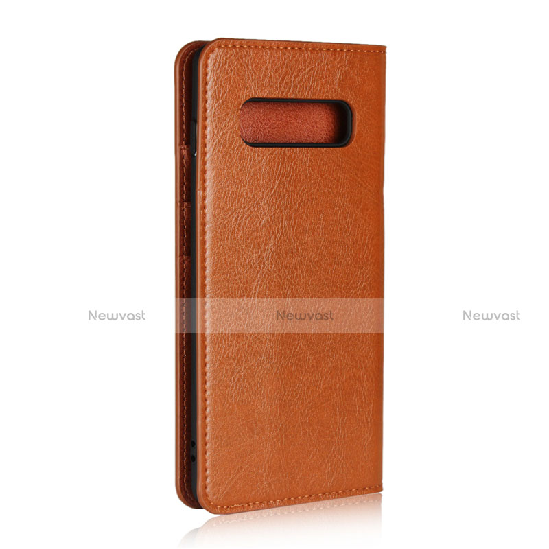 Leather Case Stands Flip Cover T10 Holder for Samsung Galaxy S10 Plus Orange