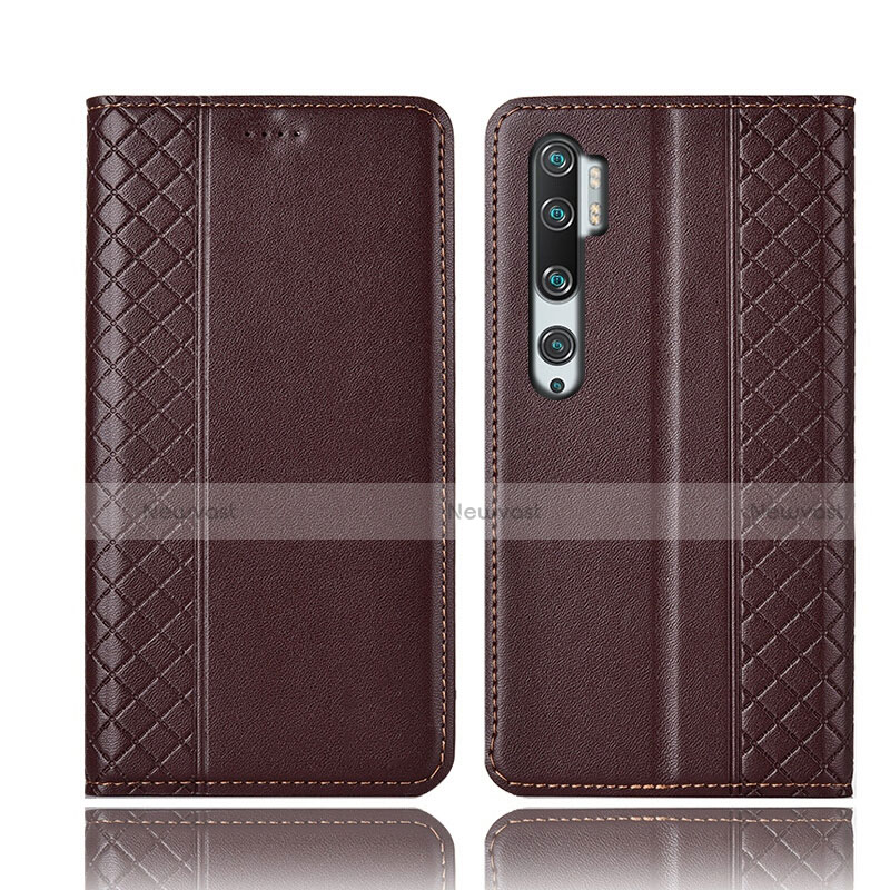Leather Case Stands Flip Cover T10 Holder for Xiaomi Mi Note 10 Pro Brown