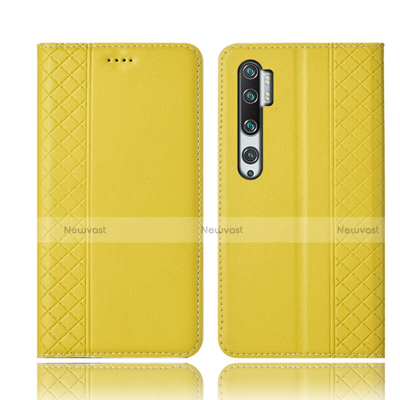 Leather Case Stands Flip Cover T10 Holder for Xiaomi Mi Note 10 Pro Yellow