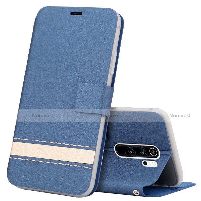 Leather Case Stands Flip Cover T10 Holder for Xiaomi Redmi Note 8 Pro Blue