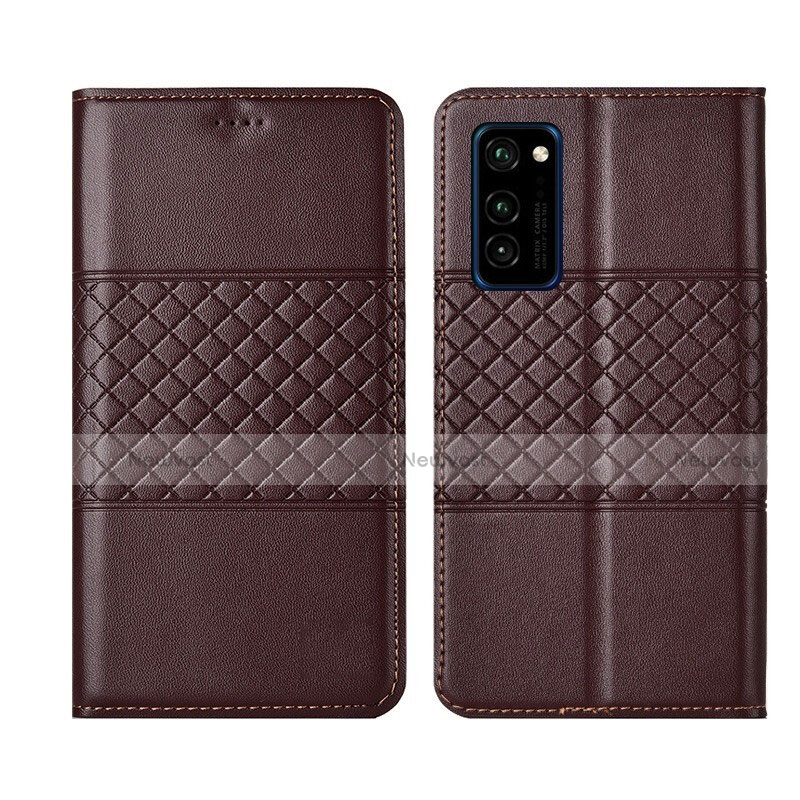 Leather Case Stands Flip Cover T11 Holder for Huawei Honor V30 Pro 5G Brown
