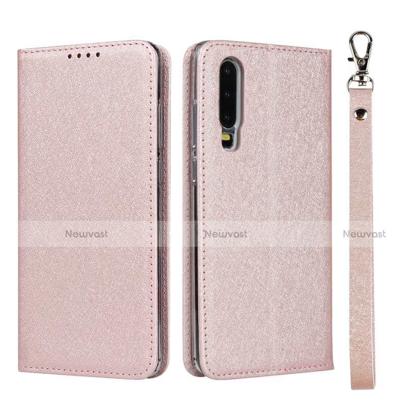 Leather Case Stands Flip Cover T11 Holder for Huawei P30 Rose Gold