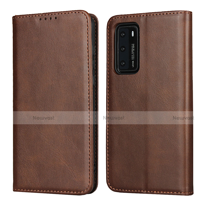 Leather Case Stands Flip Cover T11 Holder for Huawei P40 Brown
