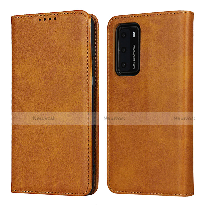 Leather Case Stands Flip Cover T11 Holder for Huawei P40 Orange