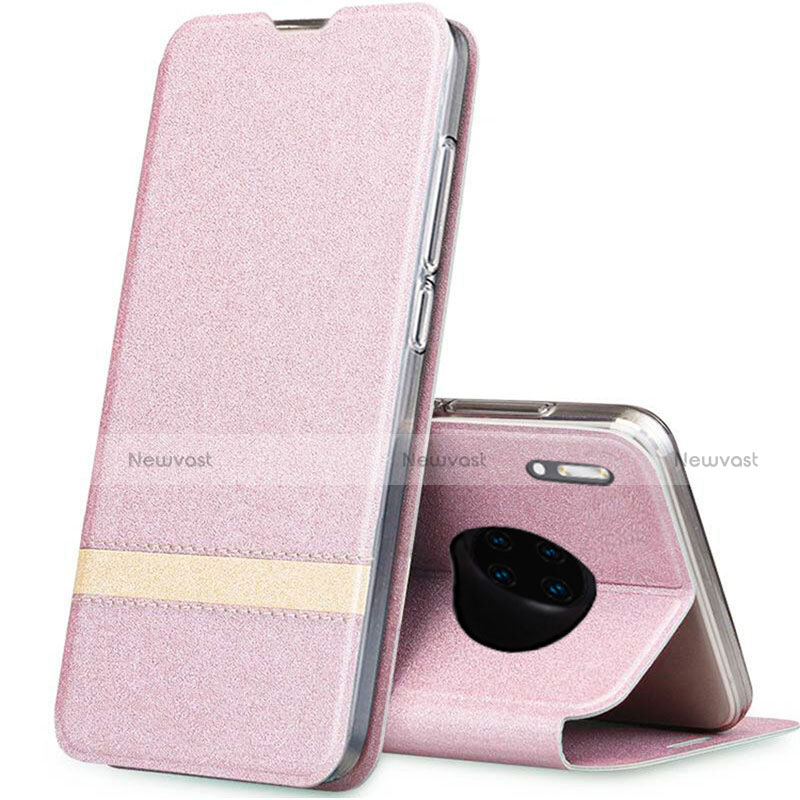 Leather Case Stands Flip Cover T12 Holder for Huawei Mate 30 Pro Rose Gold