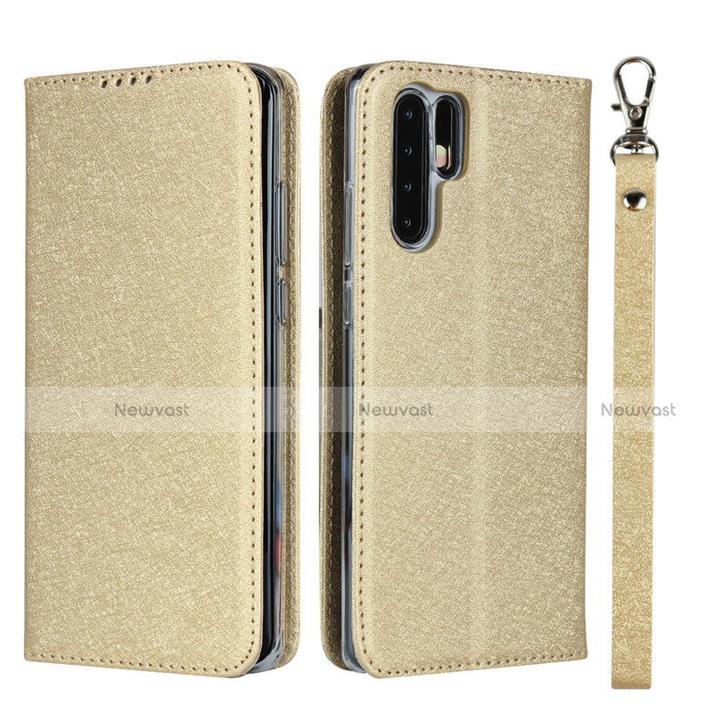 Leather Case Stands Flip Cover T12 Holder for Huawei P30 Pro Gold