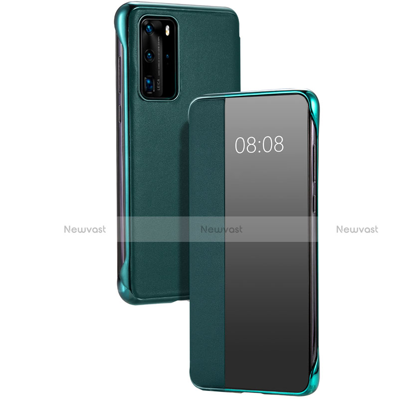 Leather Case Stands Flip Cover T12 Holder for Huawei P40 Pro Green