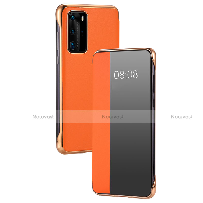 Leather Case Stands Flip Cover T12 Holder for Huawei P40 Pro Orange