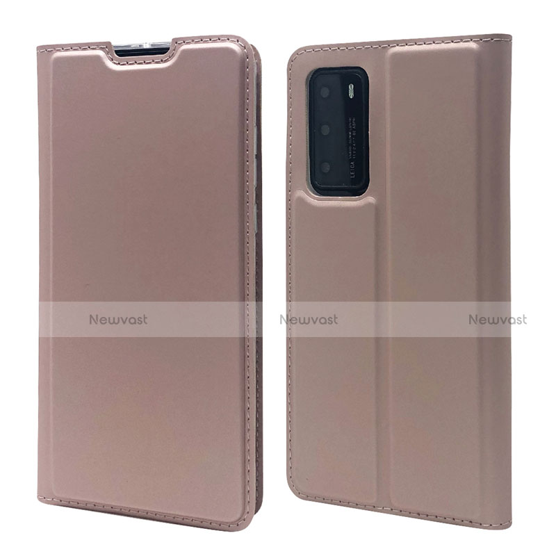 Leather Case Stands Flip Cover T12 Holder for Huawei P40 Rose Gold