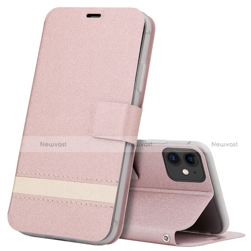 Leather Case Stands Flip Cover T14 Holder for Apple iPhone 11 Rose Gold