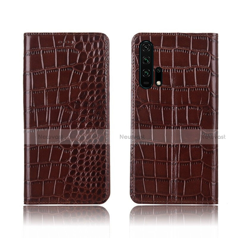 Leather Case Stands Flip Cover T14 Holder for Huawei Honor 20 Pro Brown