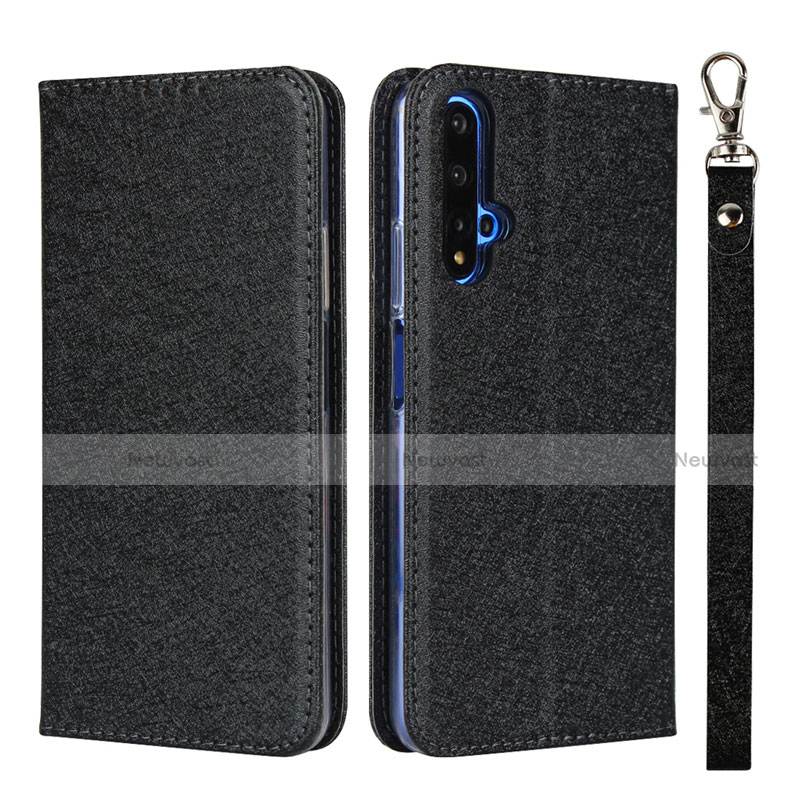 Leather Case Stands Flip Cover T14 Holder for Huawei Honor 20S Black