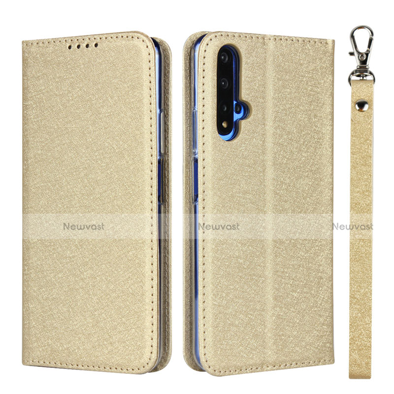 Leather Case Stands Flip Cover T14 Holder for Huawei Nova 5T Gold