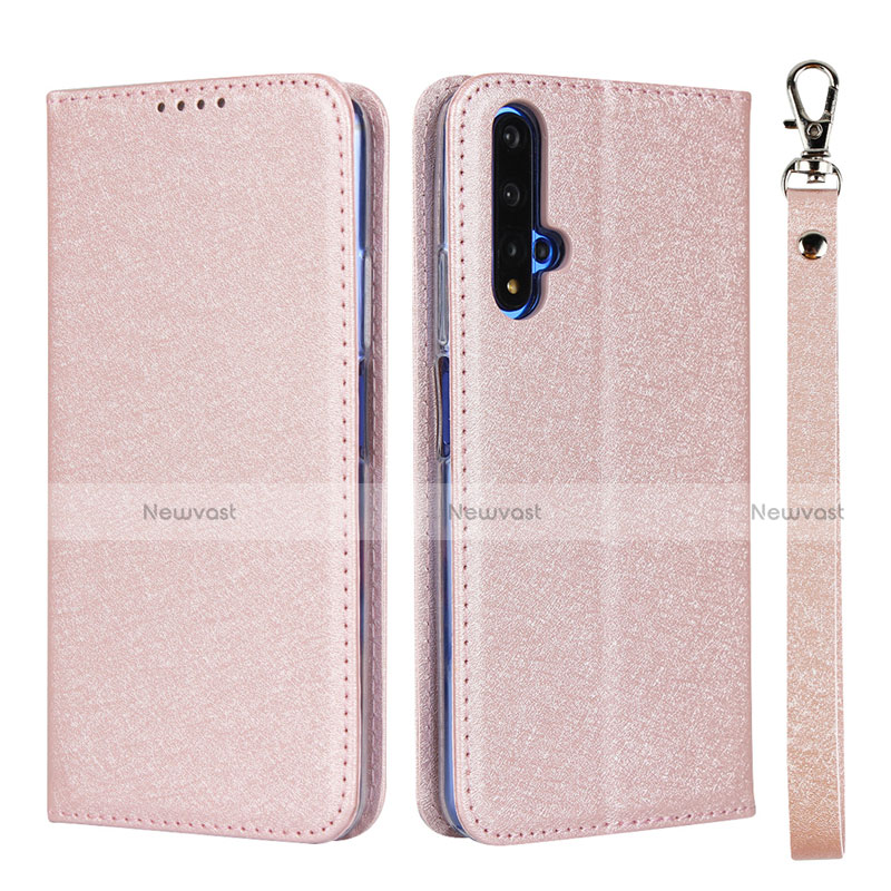 Leather Case Stands Flip Cover T14 Holder for Huawei Nova 5T Rose Gold