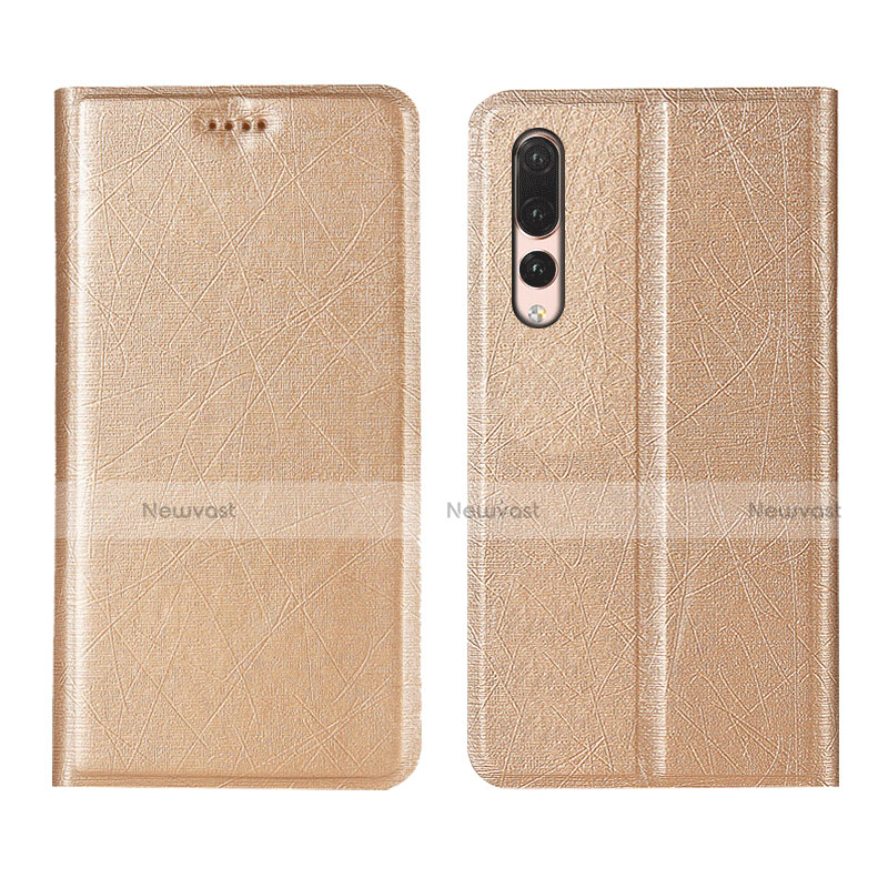 Leather Case Stands Flip Cover T14 Holder for Huawei P20 Pro Gold