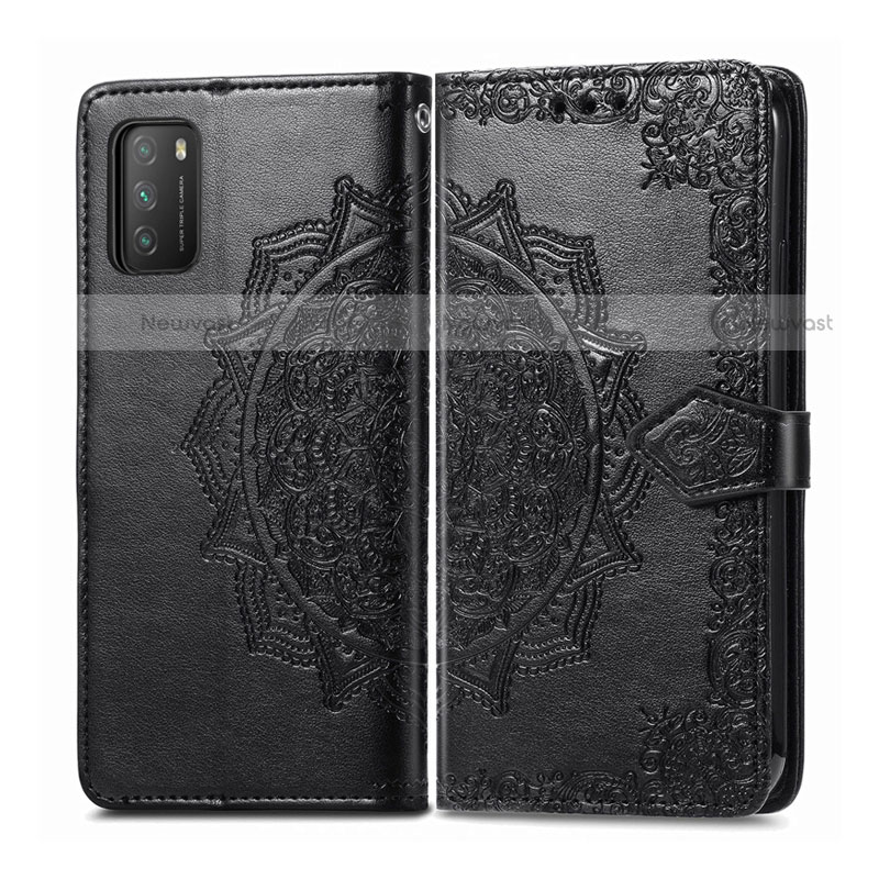 Leather Case Stands Flip Cover T14 Holder for Xiaomi Poco M3 Black