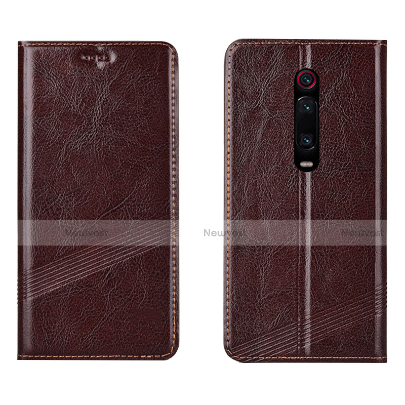 Leather Case Stands Flip Cover T14 Holder for Xiaomi Redmi K20 Brown