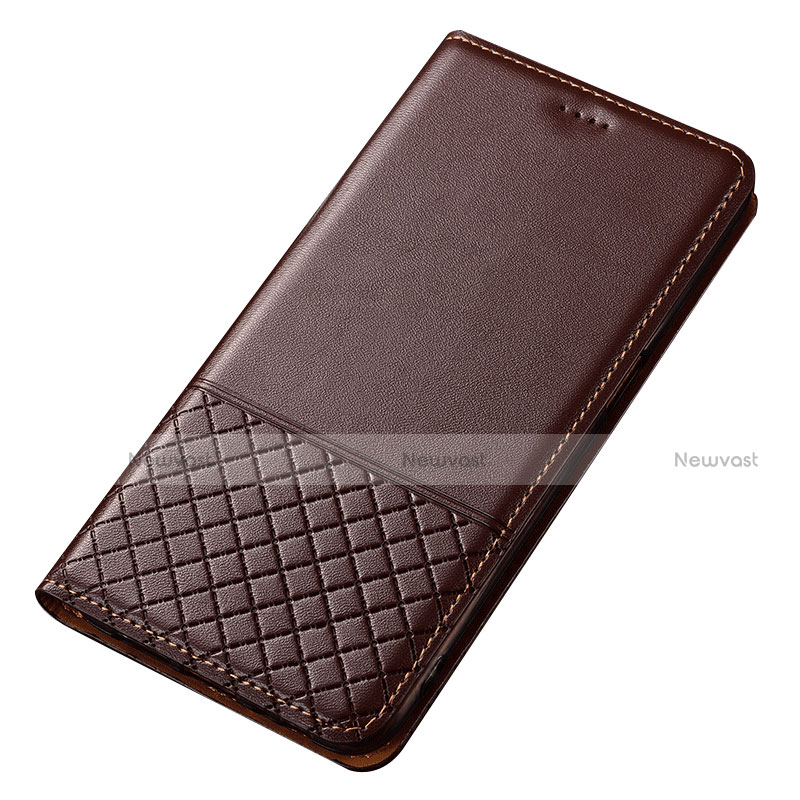 Leather Case Stands Flip Cover T14 Holder for Xiaomi Redmi Note 8 (2021) Brown