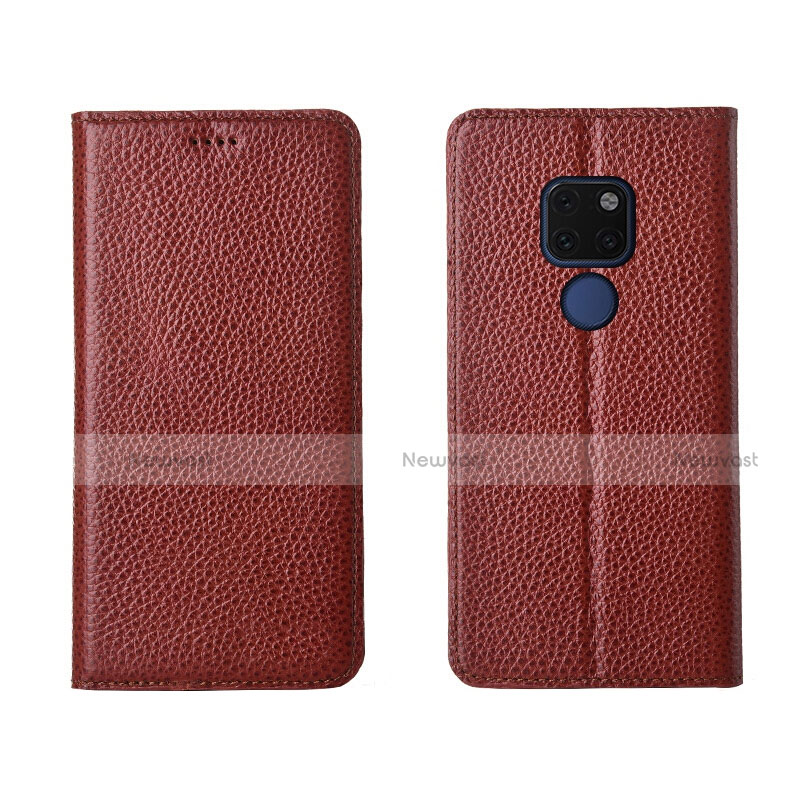 Leather Case Stands Flip Cover T15 Holder for Huawei Mate 20 Brown