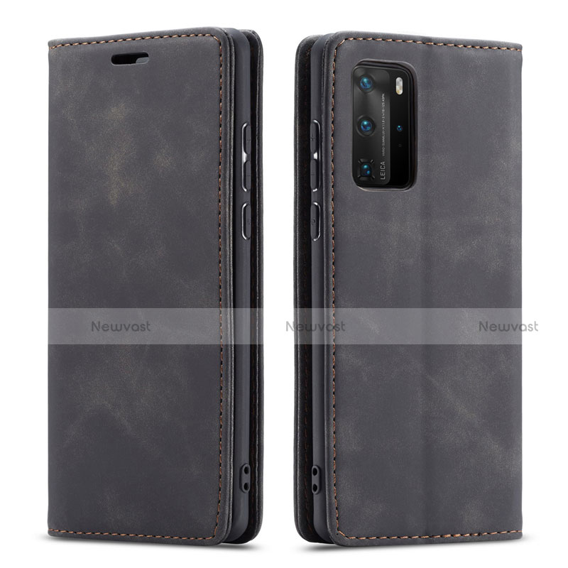 Leather Case Stands Flip Cover T15 Holder for Huawei P40 Pro Black