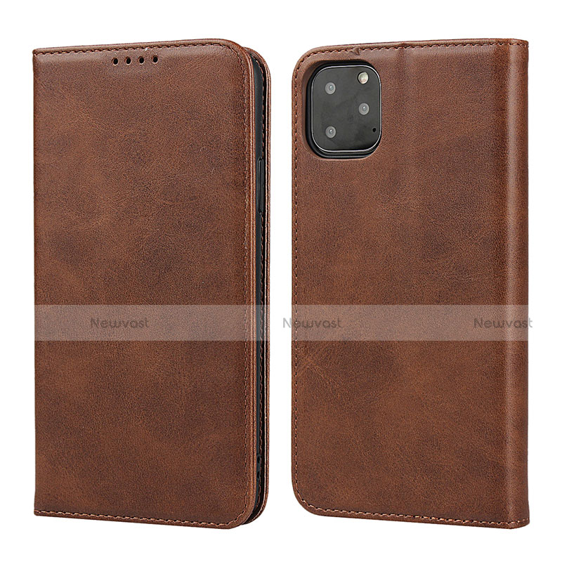 Leather Case Stands Flip Cover T16 Holder for Apple iPhone 11 Pro Max Brown