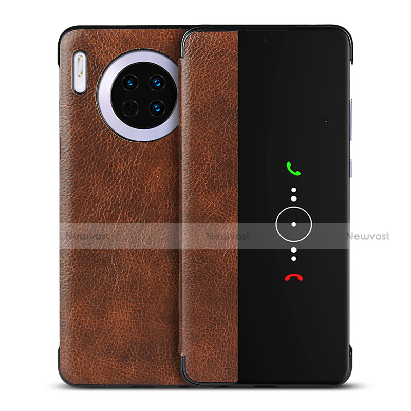 Leather Case Stands Flip Cover T16 Holder for Huawei Mate 30 5G Brown